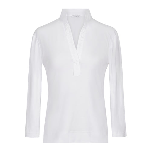 Rosso35 Cotton 3/4 Sleeve Fitted Collared White Top Timeless Martha's Vineyard 