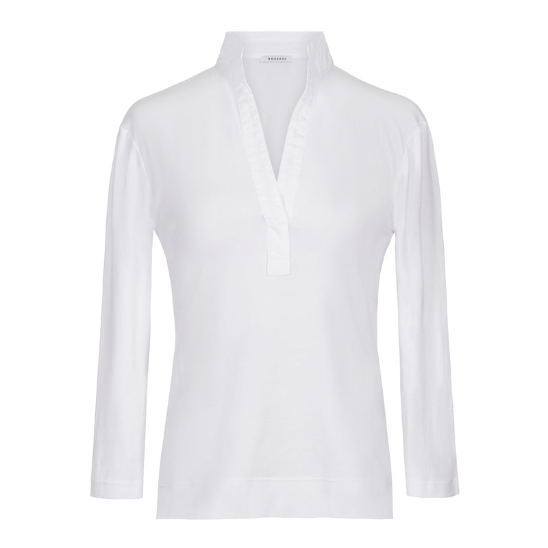 Rosso35 Cotton 3/4 Sleeve Fitted Collared White Top Timeless Martha's Vineyard 