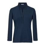 Rosso35 Cotton 3/4 Sleeve Fitted Collared Navy Top Timeless Martha's Vineyard 