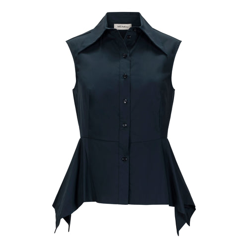MeiMeij Sleeveless Button Down Navy Shirt Timeless Martha's Vineyard 