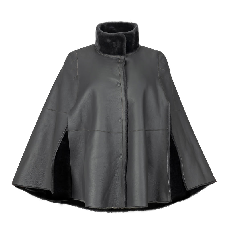 Suprema Reversible Shearling Cape - Dove Grey Timeless Martha's Vineyard