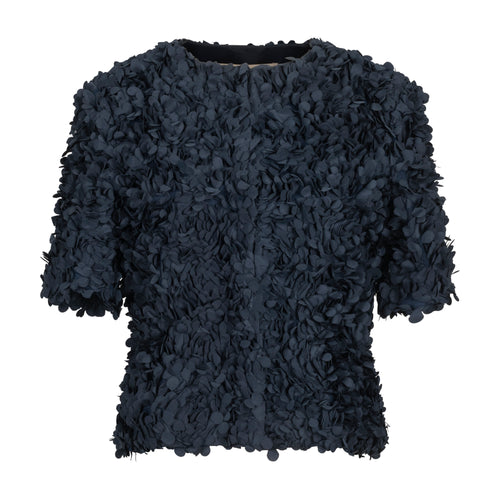 Natan Cropped Navy Calika Petal Fabric Jacket Timeless Martha's Vineyard 