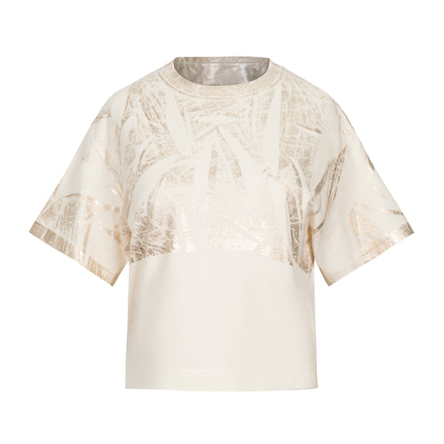 NUDE Ivory + Gold Foil Metallic Boxy Tee Timeless Martha's Vineyard 
