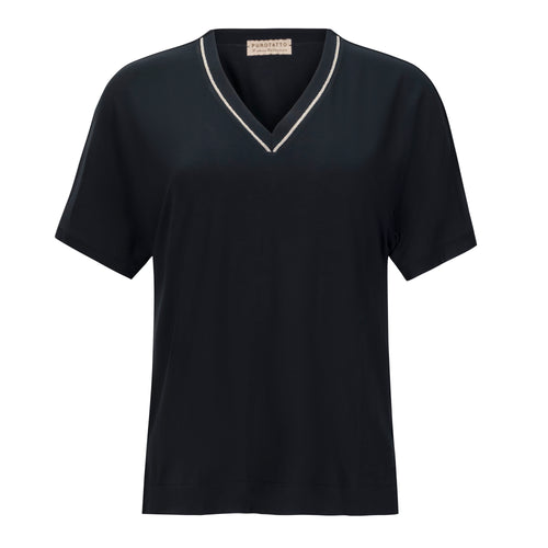 Purotatto V-Neck Navy T-Shirt with Metallic Piping Timeless Martha's Vineyard 