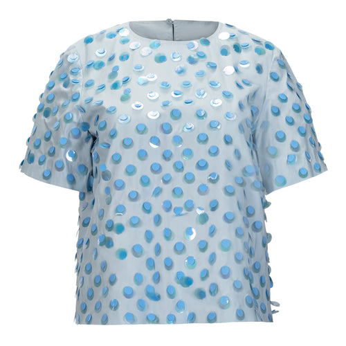 Natan Light Blue Claude Large Sequins Short Sleeve Top Timeless Martha's Vineyard 