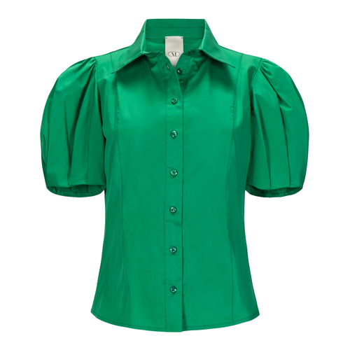 MILVA MI Green Short Puff Sleeve Button Down Blouse Timeless Martha's Vineyard 