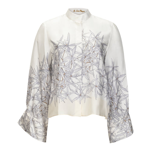 Le Sarte Pettegole Ivory Silk Grey Floral Print Blouse Timeless Martha's Vineyard 