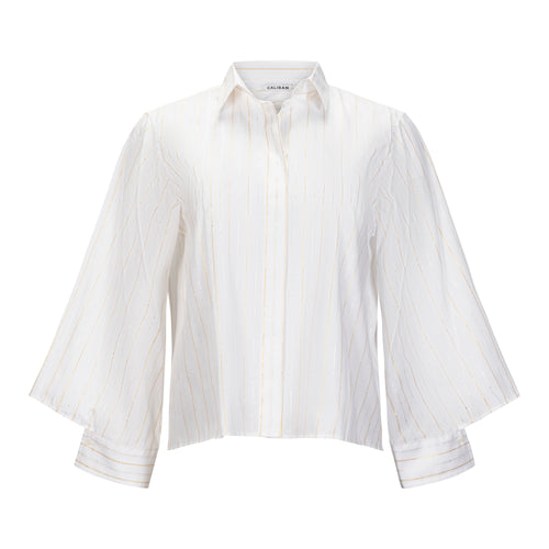 Caliban Cotton Blouse with Gold + Silver Stripe Timeless Martha's Vineyard 
