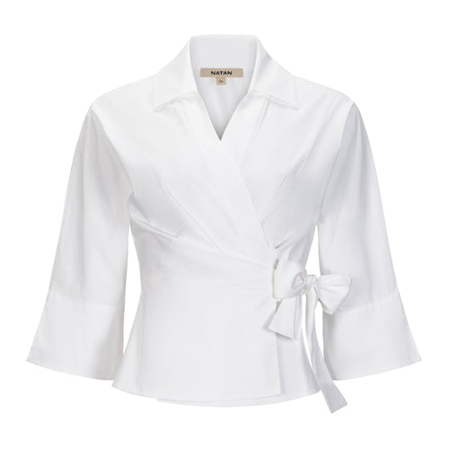 Natan White Corse Wrap Tie Blouse Timeless Martha's Vineyard 