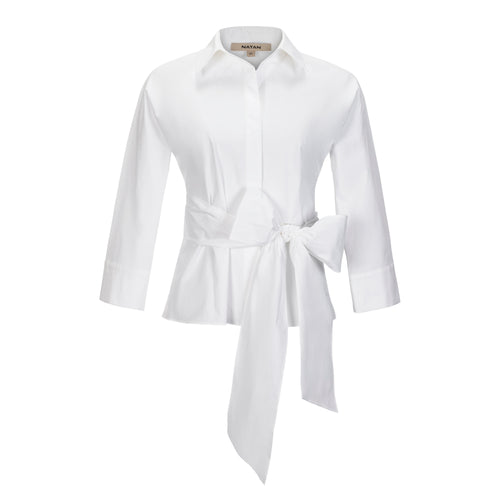 Natan White Citron Belted Shirt Blouse Timeless Martha's Vineyard 