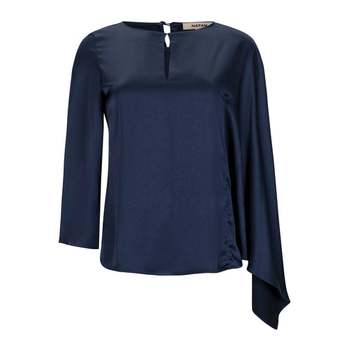 Natan Carlos Navy Asymmetrical Satin Blouse Timeless Martha's Vineyard 