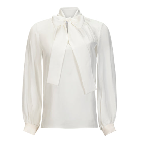 DESANTIS Ivory Silk Blouson Top with Bow Timeless Martha's Vineyard 