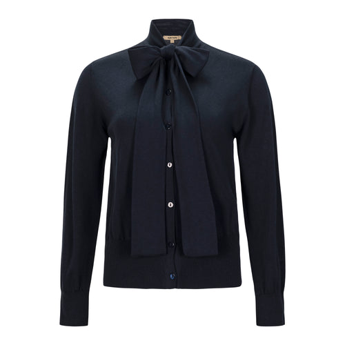 Natan Navy Fitted Leila Knit Cardigan with Necktie Timeless Martha's Vineyard 