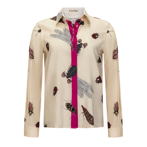 Le Sarte Pettegole Ivory Silk Large Bug Print Blouse Timeless Martha's Vineyard 