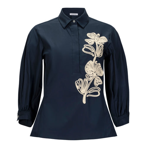 Rosso35 Navy Embroidered Cotton Button Down Shirt Timeless Martha's Vineyard 