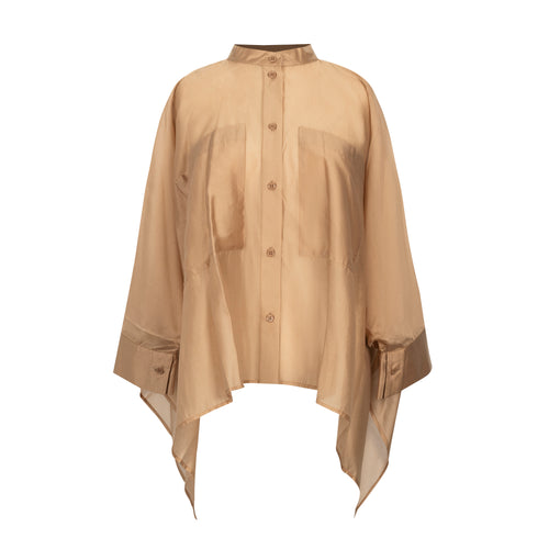 MeiMeij Oversized Golden Camel Drape Button Down Blouse Timeless Martha's Vineyard 