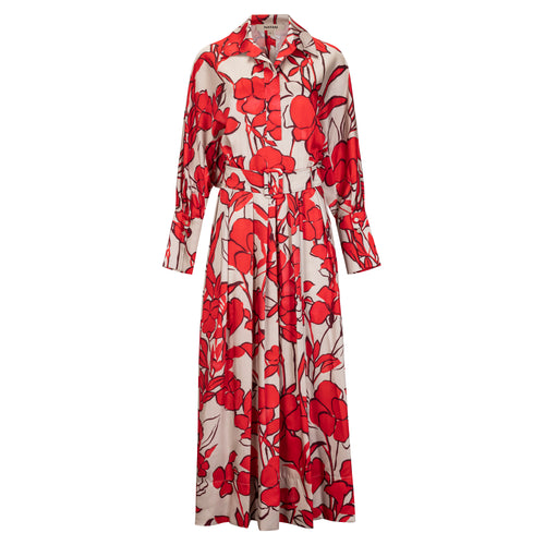 Maison Natan Floral Print Red Circee Belted Maxi Dress Timeless Martha's Vineyard 