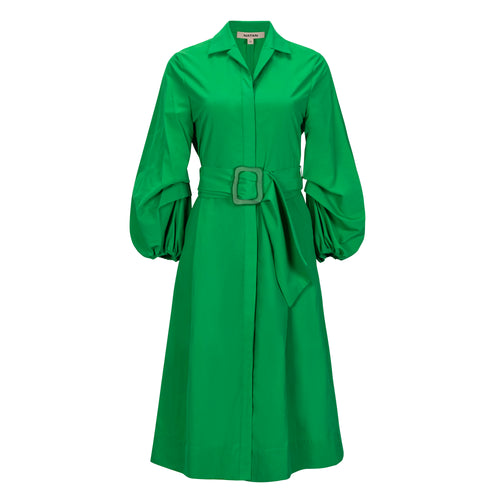 Maison Natan Green Capri Belted Shirt Dress Puff Sleeve Timeless Martha's Vineyard 