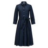 Belted Shirt Dress with Puffed Sleeves - Navy