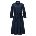 Belted Shirt Dress with Puffed Sleeves - Navy
