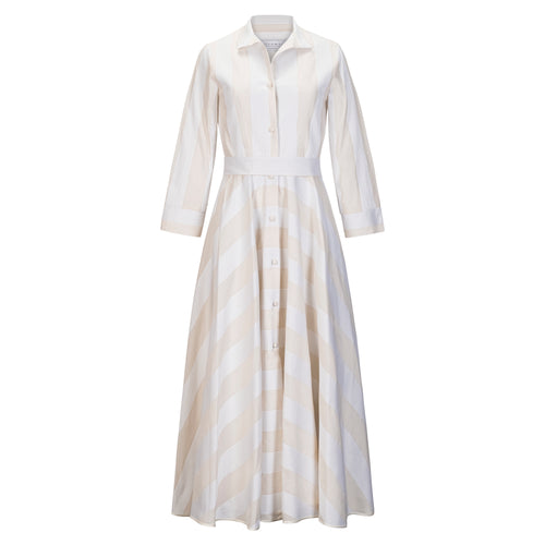 DESANTIS Beige Stripe Couture Fit + Flare Dress Timeless Martha's Vineyard 