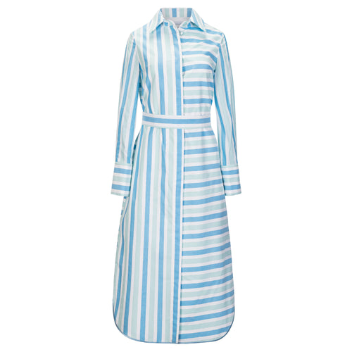 DESANTIS Multi Blue Metallic Striped Shirt Dress Timeless Martha's Vineyard 