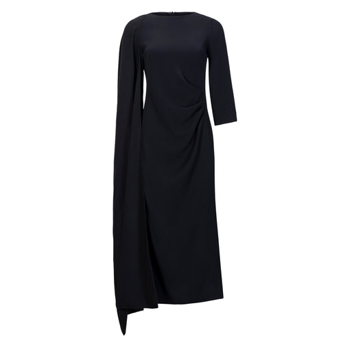 Maison Natan Dark Navy Crepe Chris Waterfall Dress Timeless Martha's Vineyard 