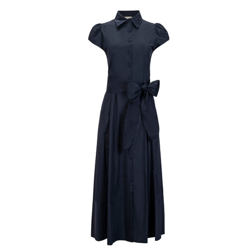 MILVA MI Navy Short Sleeve Button Down Maxi Dress Timeless Martha's Vineyard 