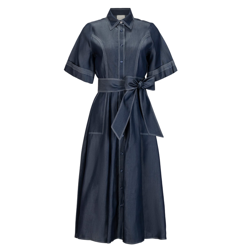 MILVA MI Belted Denim Shirt Dress Lightweight Timeless Martha's Vineyard 