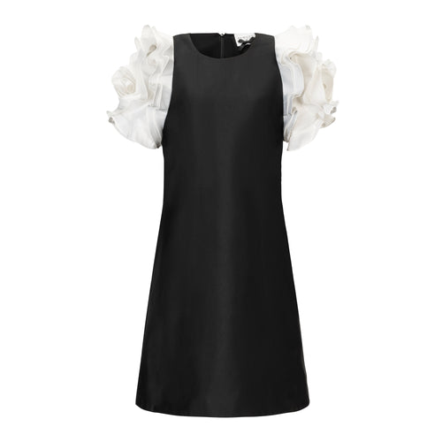 Edward Achour Black + White Ruffled Cap Sleeve Dress Timeless Martha's Vineyard 