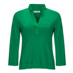 Rosso35 Cotton 3/4 Sleeve Fitted Green Collared Top Timeless Martha's Vineyard 
