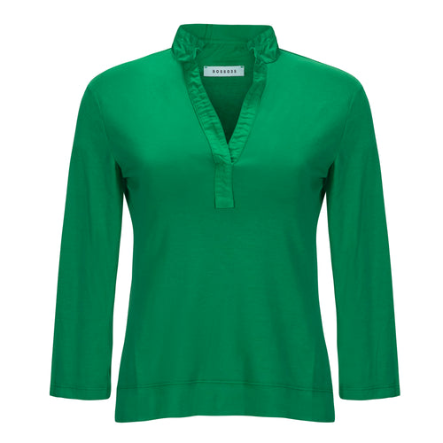 Rosso35 Cotton 3/4 Sleeve Fitted Green Collared Top Timeless Martha's Vineyard 