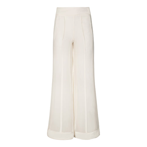 Edward Achour Ivory Wide Leg Pants with Striped Piping Timeless Martha's Vineyard 