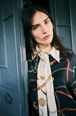 Mantero Black Silk Bridle Blouse with Contrast Tie Timeless Martha's Vineyard 