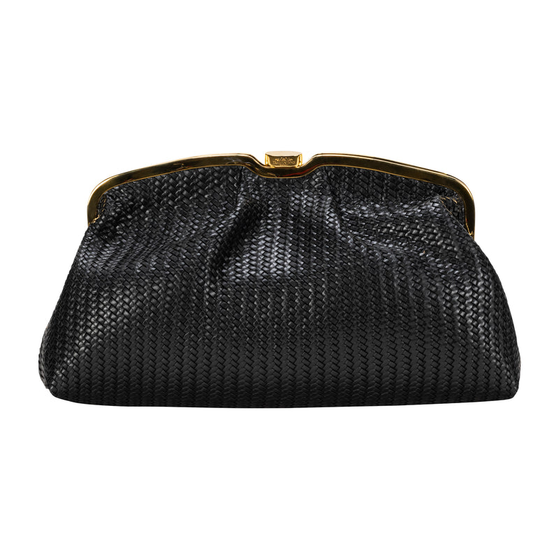 Large Sibilla Woven Clutch - Black