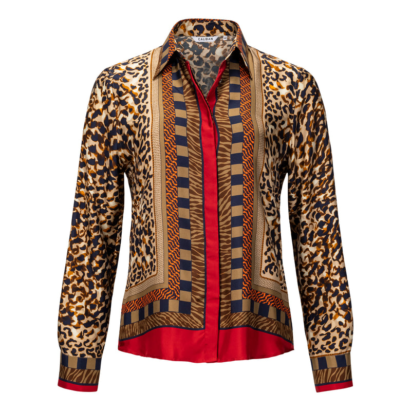 Caliban Leopard Silk Button Down Blouse Timeless Martha's Vineyard