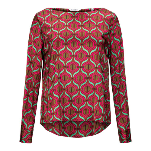 Caliban Geometic Print Boat Neck Blouse - Pink and Green Timeless Martha's Vineyard