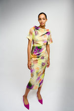 Natan Audrey Spray Paint Floral Ruched Maxi Dress Timeless Martha's Vineyard 