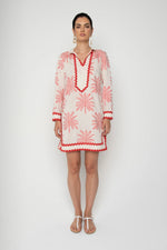 Lavi Metallic Red and Ivory Palm Print Tunic Dress Timeless Martha's Vineyard 