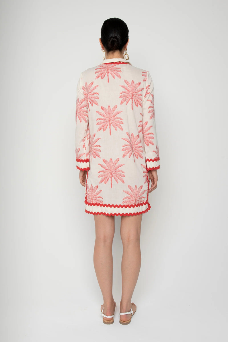 Lavi Metallic Red and Ivory Palm Print Tunic Dress Timeless Martha's Vineyard 