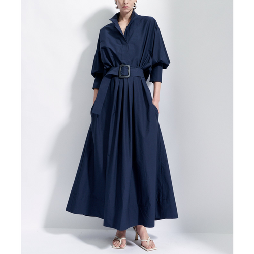 Maison Natan Navy Circee Belted Maxi Puff Sleeve Dress Timeless Martha's Vineyard 