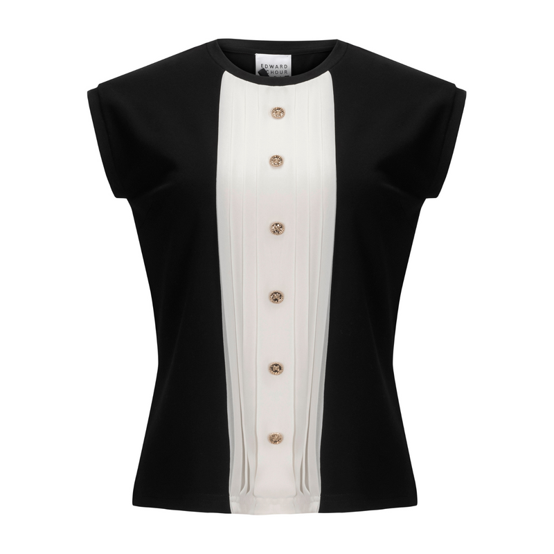 Eward Achour Two Tone Pleated Tank - Black + Cream Timeless Martha's Vineyard 