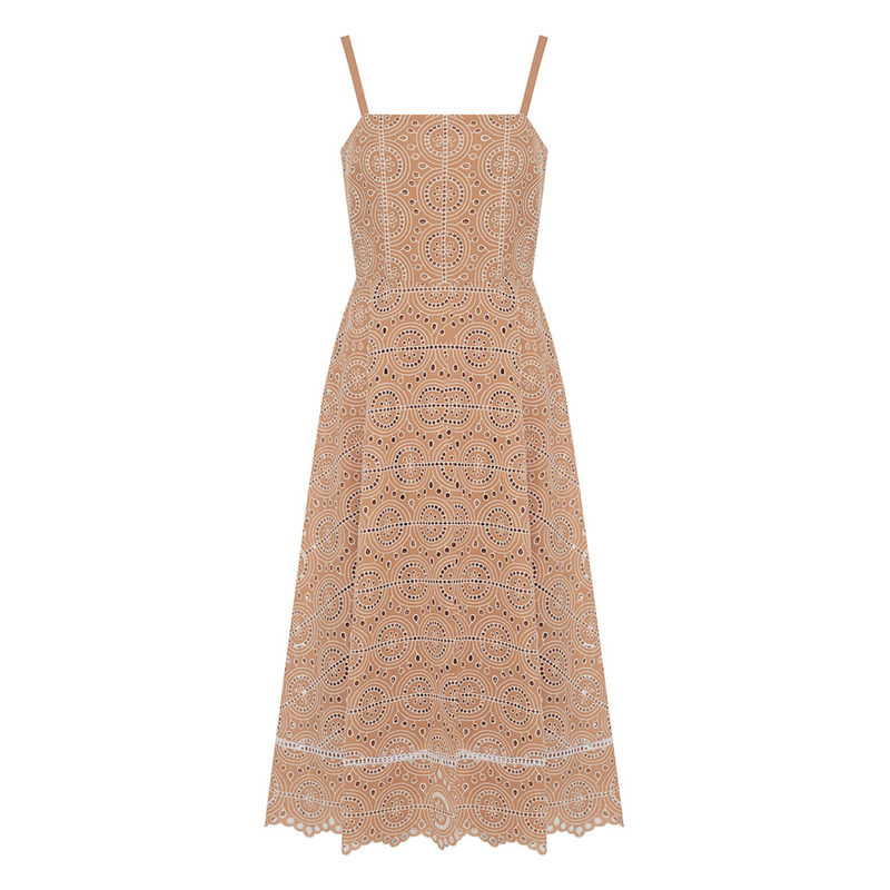 Sfizio Sand Eyelet Spaghetti Strap Fit and Flare Dress Timeless Sfizio Sand Eyelet Spaghetti Strap Fit and Flare Dress Timeless