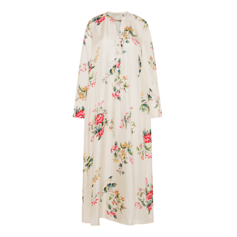 Momani Yui Cream Floral Printed Silk Maxi Dress 