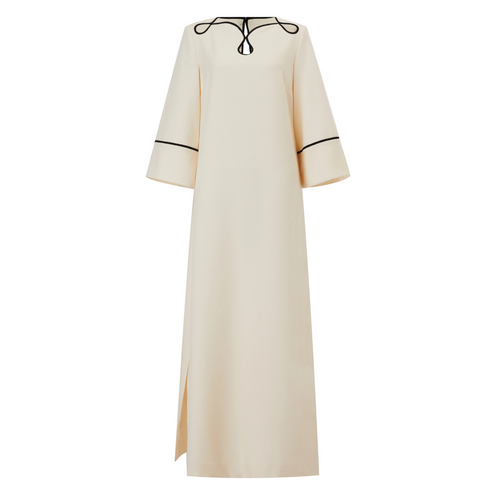 Edward Achour Ivory + Black Crepe Boatneck Maxi Dress Timeless Martha's Vineyard 