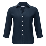 Rosso35 Classic Navy Linen 3/4 Sleeve Shirt Timeless Martha's Vineyard 
