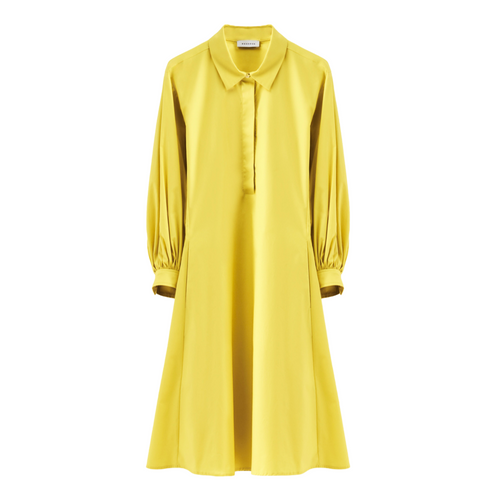 Rosso35 Lemon Yellow Cotton Midi Puff Sleeve Dress Timeless Martha's Vineyard 