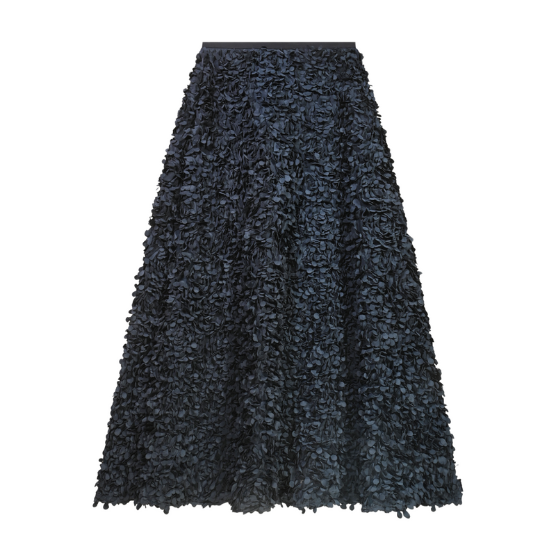Natan Navy Petal Fabric Fit and Flare Skirt Timeless Martha's Vineyard 