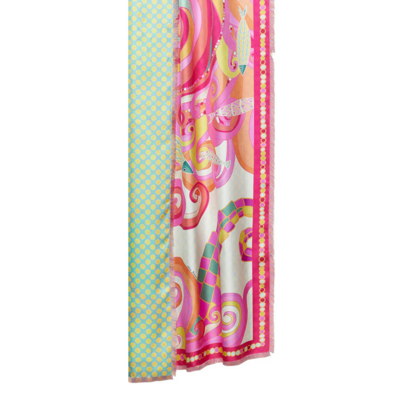 Franco Ferrari Silk Double Sided Waves Print Scarf Timeless Martha's Vineyard 