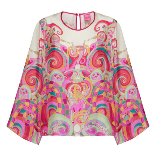 Aloe Waves Print Wide Sleeve Silk Blouse Timeless Martha's Vineyard 